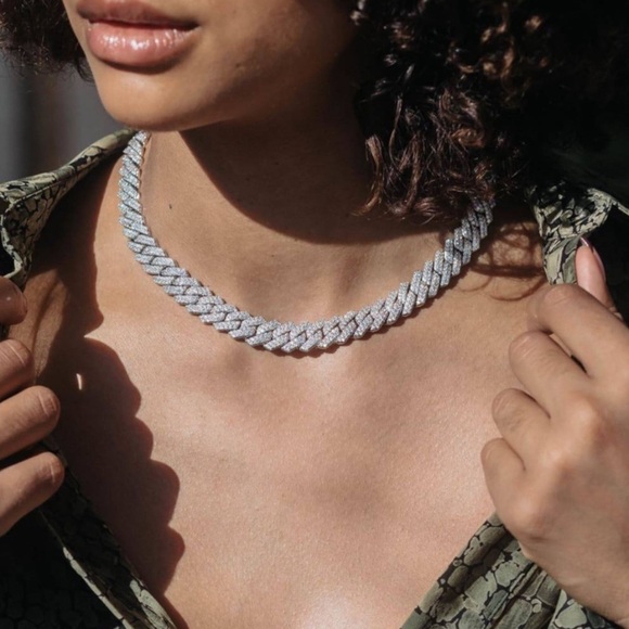 CERNUCCI • 14mm White Gold Baguette Cuban Necklace • Size 18" - Picture 7 of 9